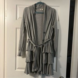 Moth Grey Ruffled Cardigan from Anthropologie, Size Medium